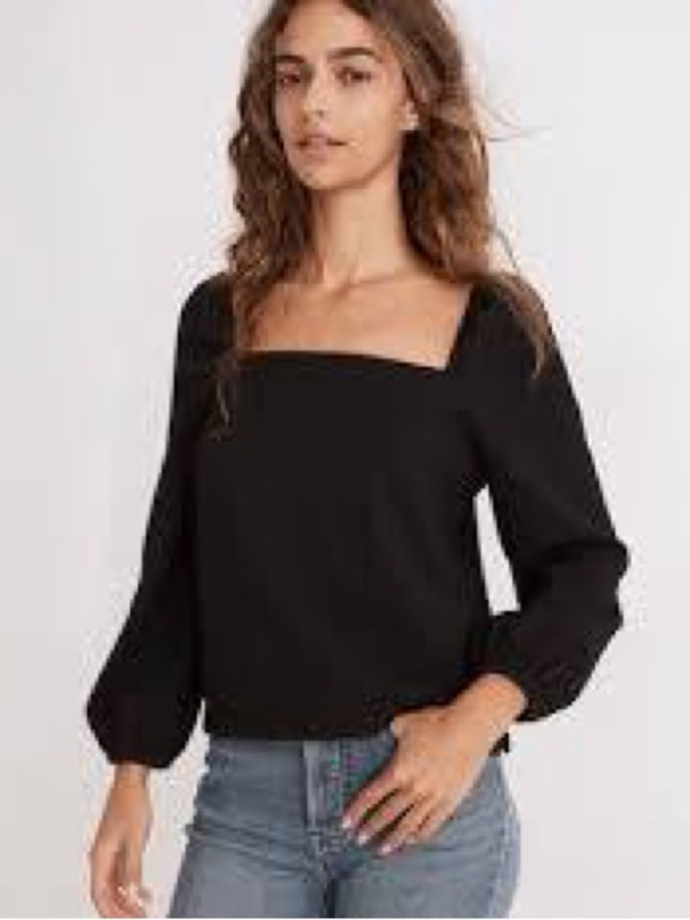 Madewell Black Square-Neck Balloon Sleeve Top